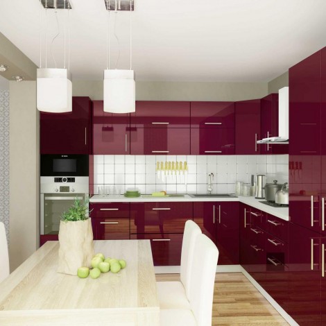 Модульная кухня High Gloss/High Gloss бордо угловая MebelStar