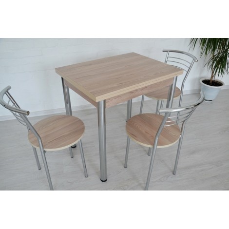 Кухонный комплект стол Тавол Ретта раскладной 80смх60 (120смх80см)+ 3 стула Ясень Тавол