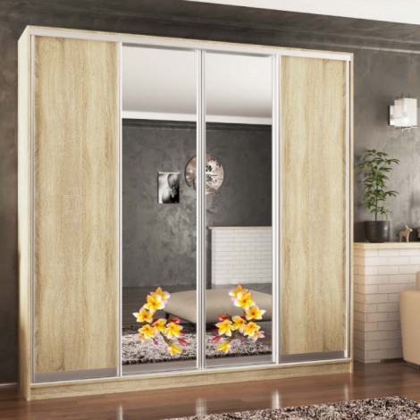 Шкаф-купе четырехдверная ДСП / Зеркало цв. рис. от 240см MebelStar MebelStar